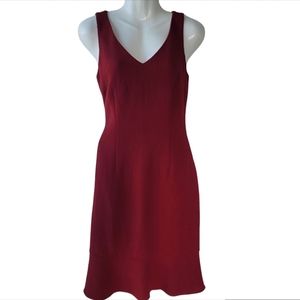 Ann Taylor Burgundy Shift Dress Knee Length Vneck Sleeveless Peplum Hem